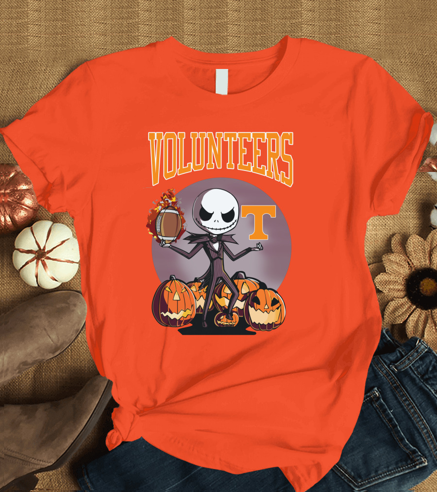 Tennessee Volunteers Jack Skellington Halloween Football Pumpkins T-Shirt