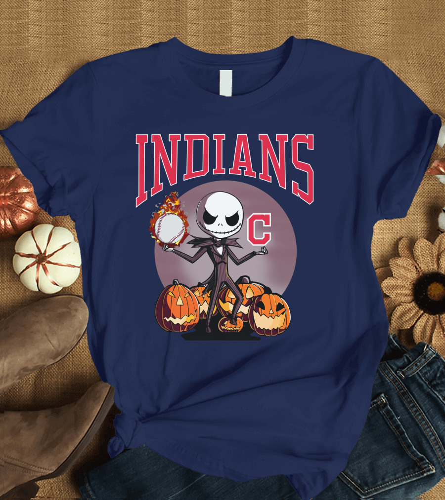 Indians Jack Skellington Halloween Baseball Pumpkins T-Shirt