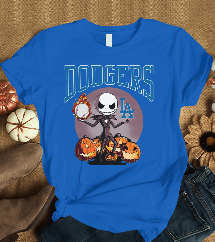 Dodgers LA Jack Skellington Baseball Halloween Pumpkins T-Shirt
