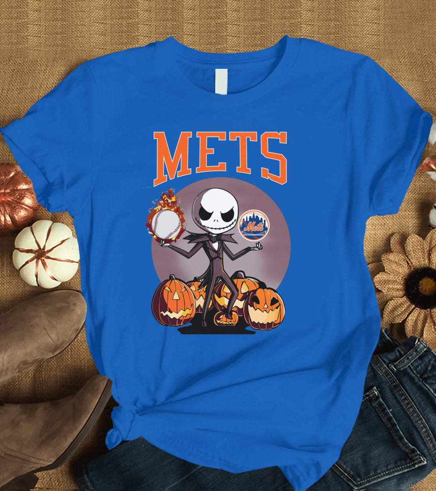 Mets Halloween With Jack Skellington And Pumpkins T-Shirt