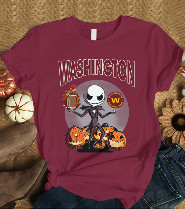 Washington Football Team Jack Skellington Halloween Pumpkins Football T-Shirt