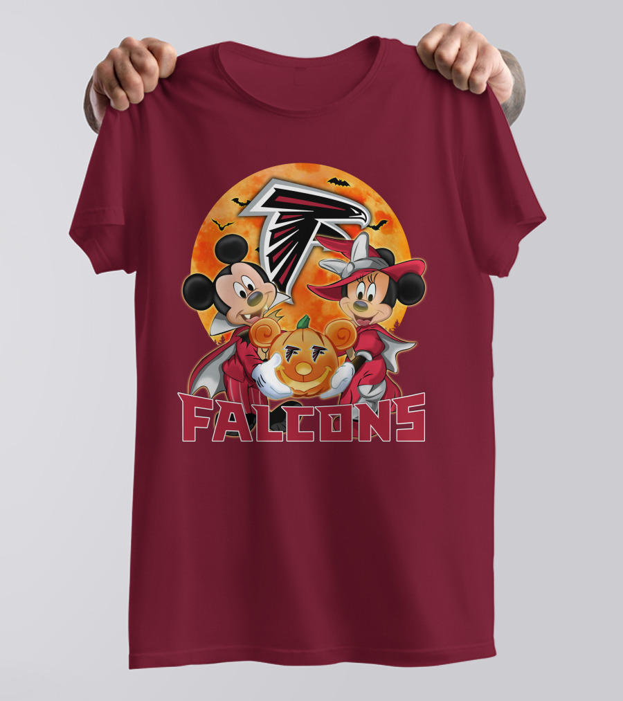 Atlanta Falcons Mickey Mouse Minnie Mouse Halloween Pumpkin T-Shirt