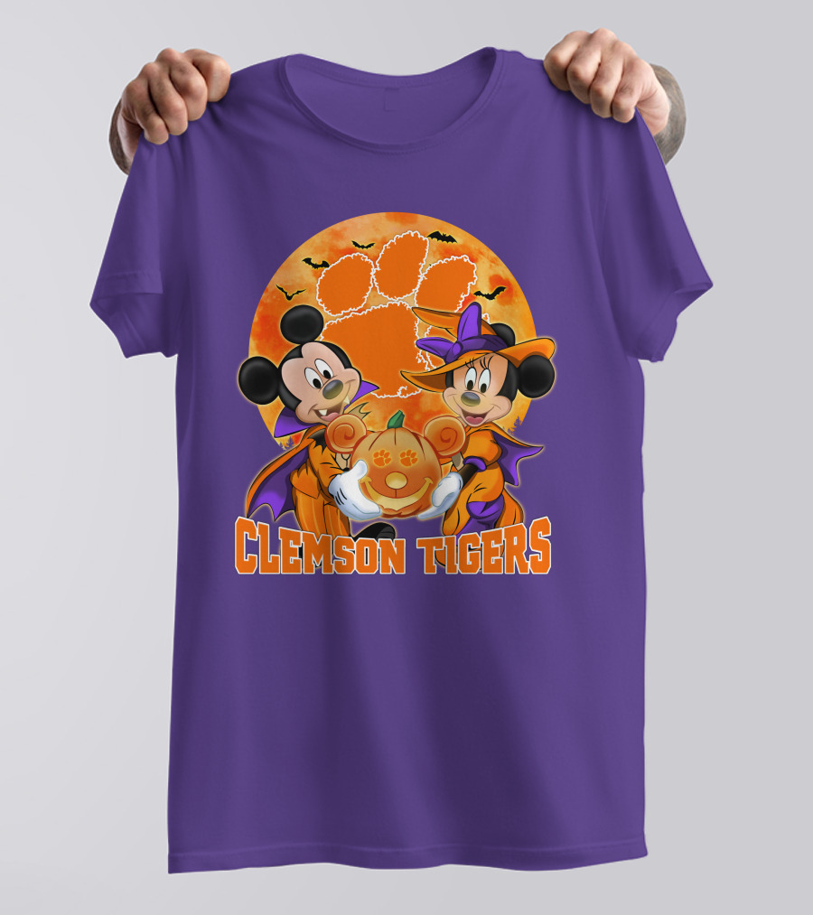 Clemson Tigers Mickey Mouse Minnie Mouse Halloween Pumpkin T-Shirt