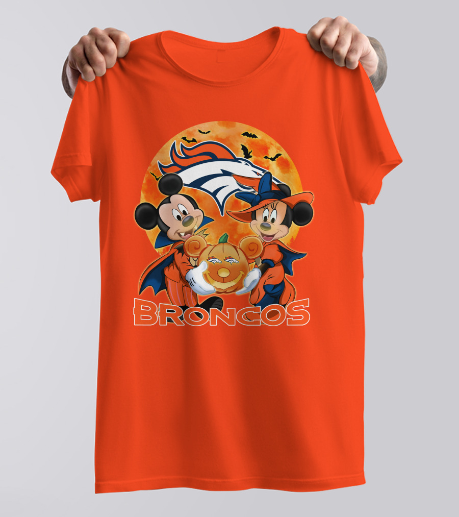Denver Broncos Mickey Mouse And Minnie Mouse Halloween Broncos T-Shirt