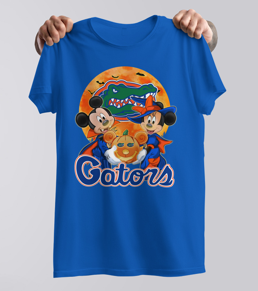 Florida Gators Mickey Mouse And Minnie Mouse Halloween Pumpkin T-Shirt