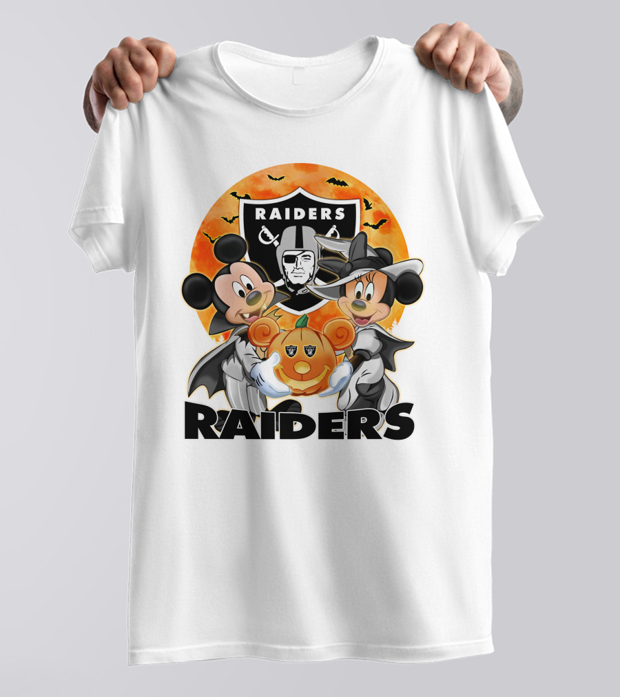 Las Vegas Raiders Mickey Mouse Minnie Mouse Halloween Pumpkin T-Shirt