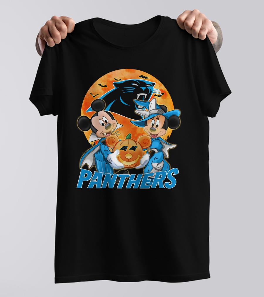 Carolina Panthers Mickey Mouse Minnie Mouse Halloween Pumpkin T-Shirt
