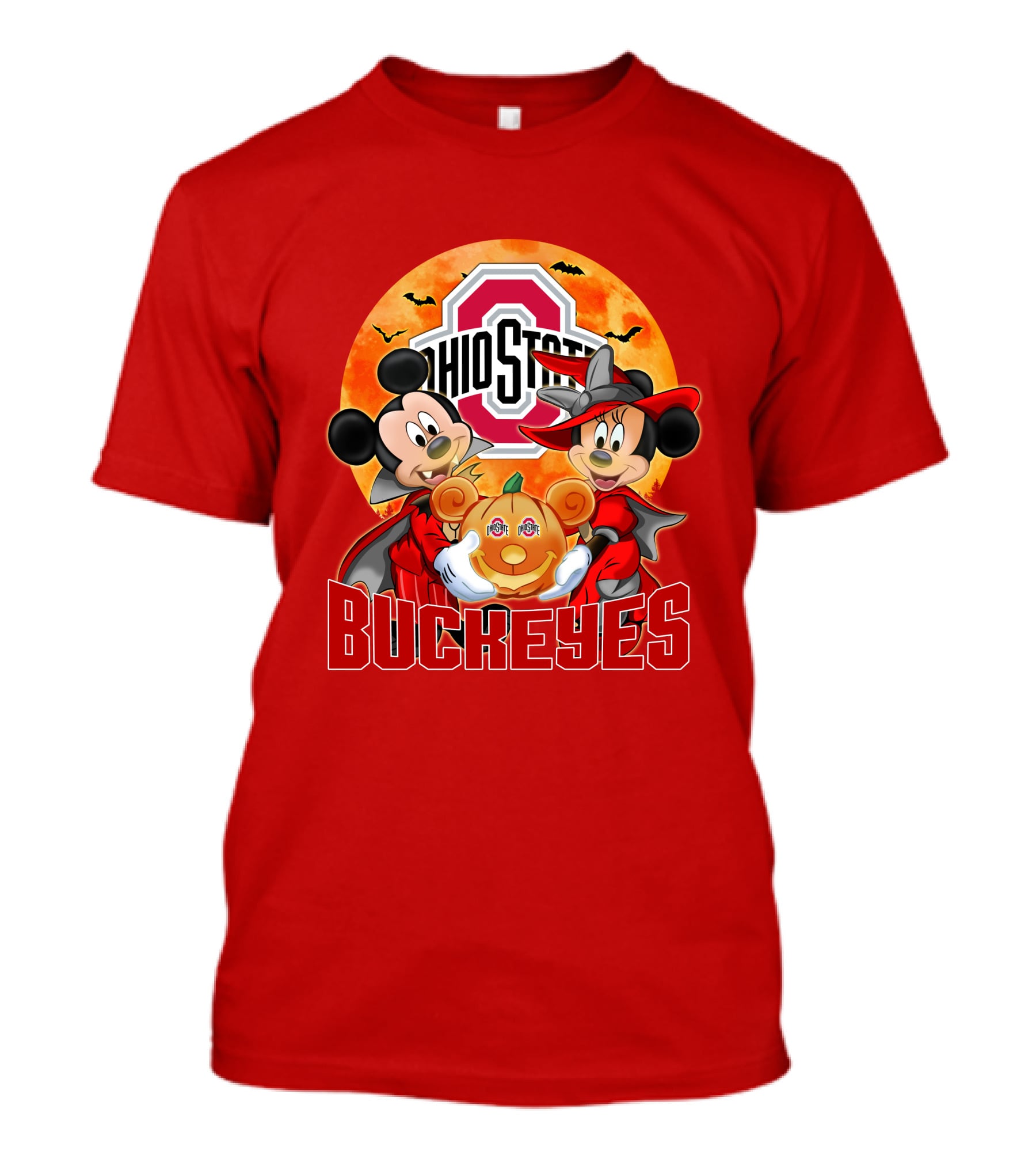Ohio State Buckeyes Mickey Mouse Minnie Mouse Halloween Pumpkin T-Shirt