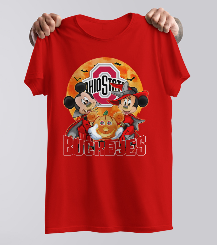Ohio State Buckeyes Mickey Mouse Minnie Mouse Halloween Pumpkin T-Shirt