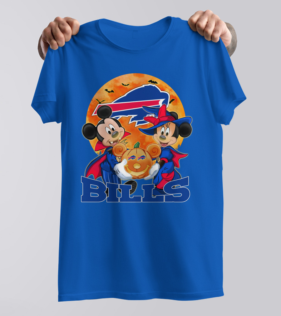 Buffalo Bills Halloween Mickey Mouse And Minnie Mouse Pumpkin T-Shirt