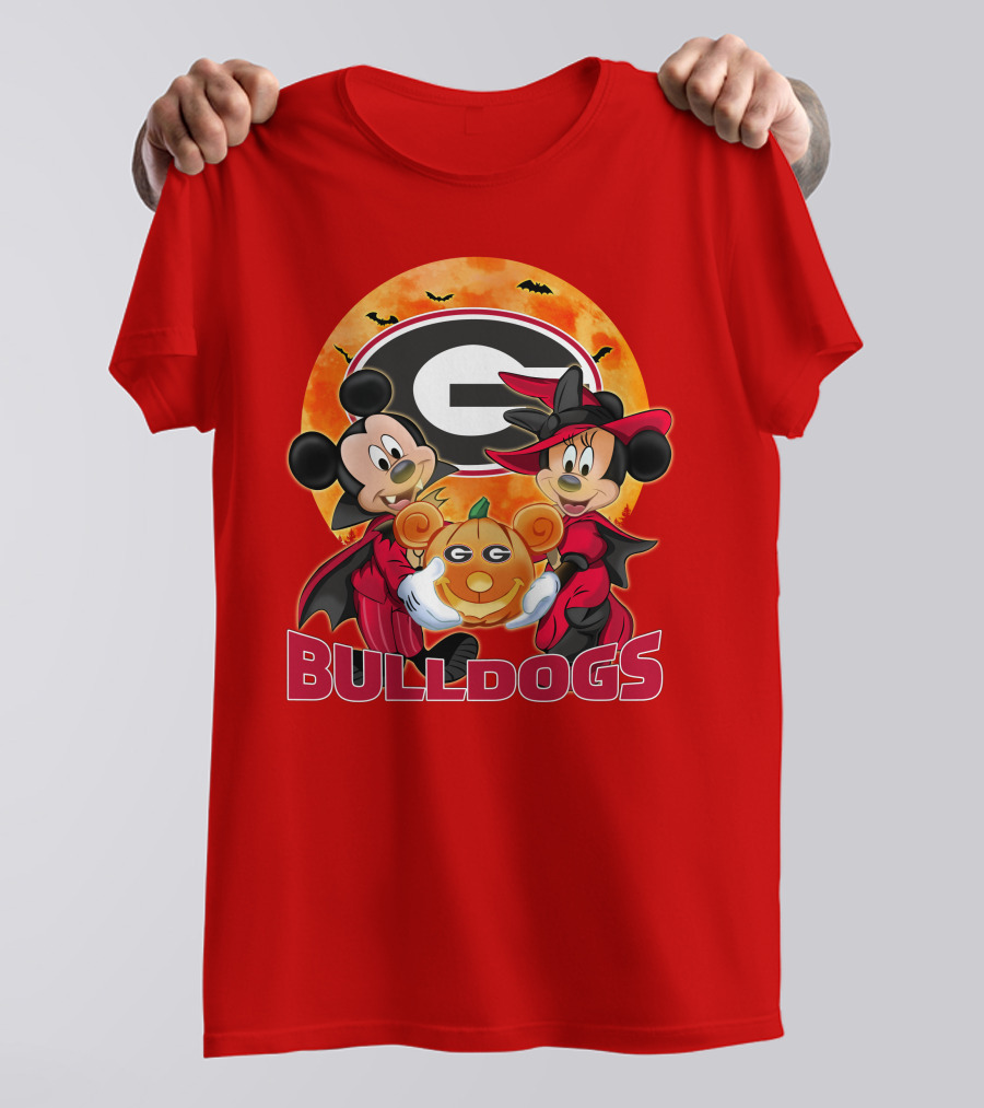 Georgia Bulldogs Mickey And Minnie Mouse Halloween Pumpkin T-Shirt