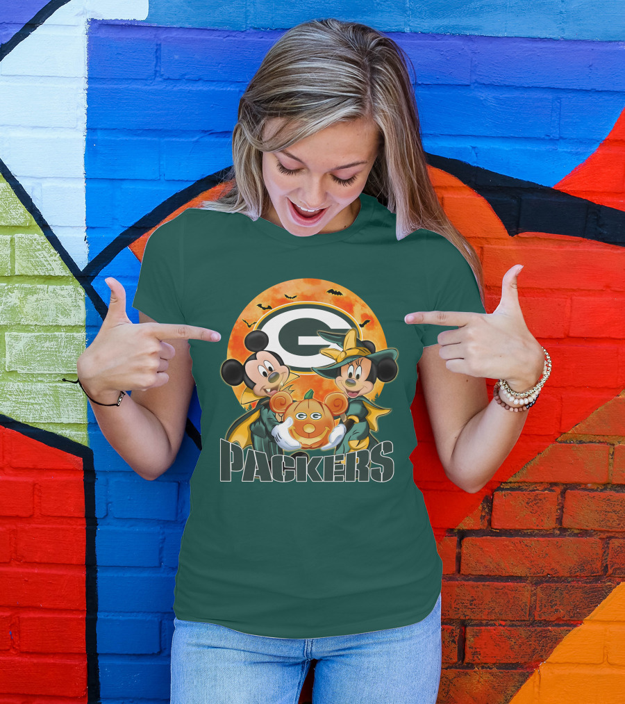 Green Bay Packers Mickey And Minnie Halloween Pumpkin T-Shirt