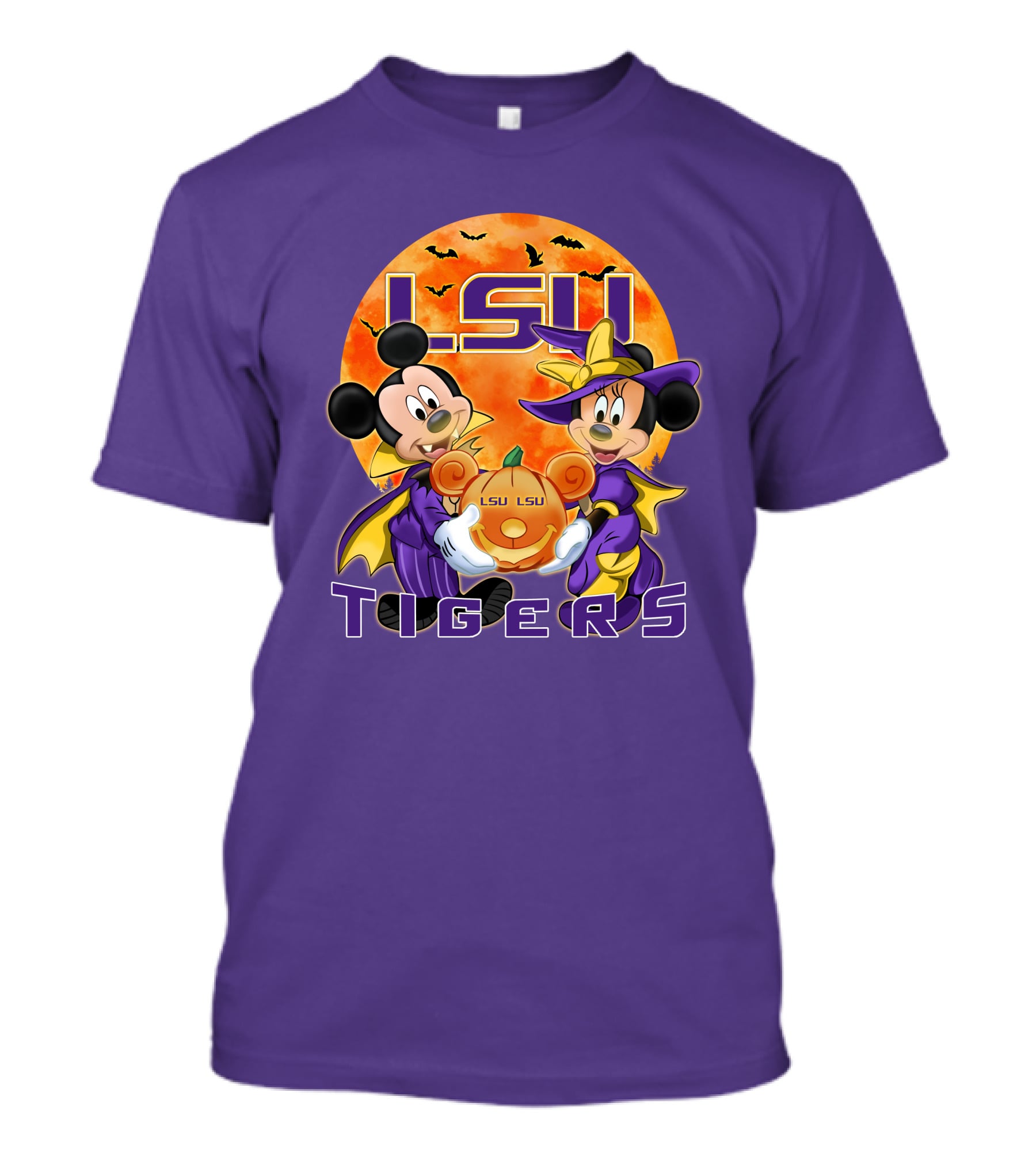 LSU Tigers Mickey Mouse And Minnie Mouse Halloween Pumpkin T-Shirt