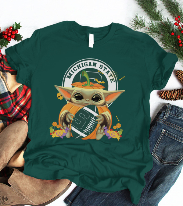 Halloween Pumpkin Baby Yoda Michigan State Spartans T-Shirt