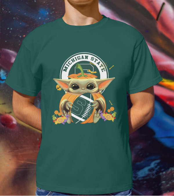 Halloween Pumpkin Baby Yoda Michigan State Spartans T-Shirt