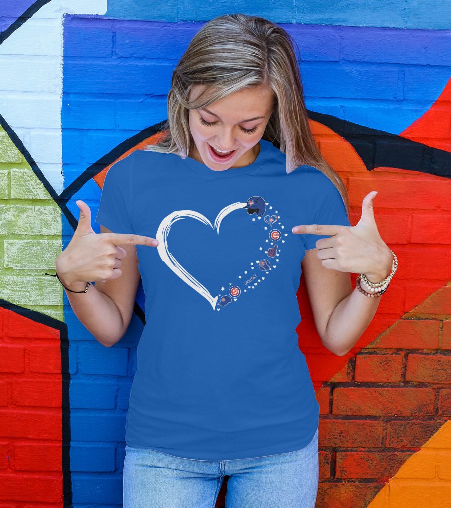 Chicago Cubs Heart Design With Helmets T-Shirt