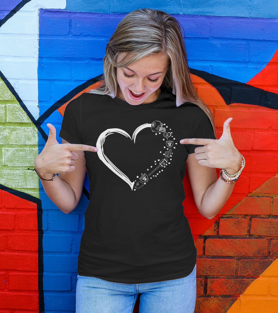 Las Vegas Raiders Heart Logo And Helmet Fan T-Shirt