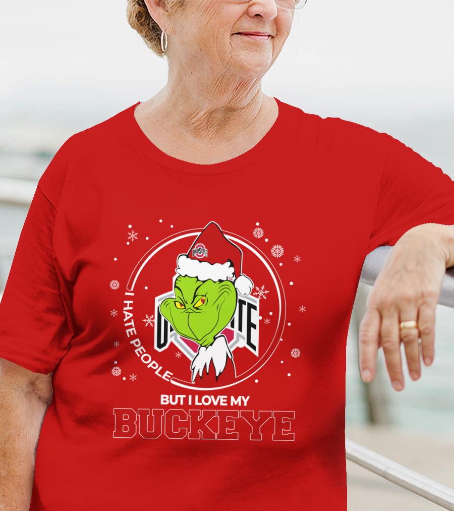 Christmas Grinch Santa I Hate People But I Love My Buckeye Ohio State T-Shirt