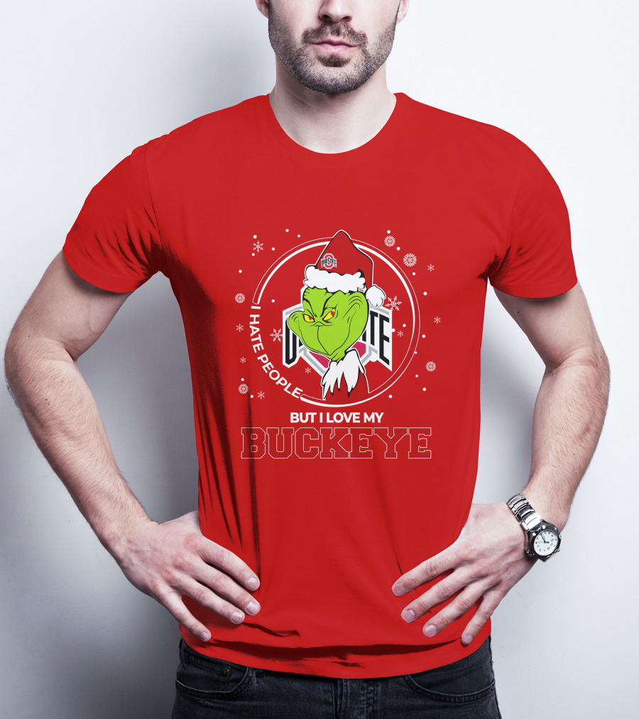Christmas Grinch Santa I Hate People But I Love My Buckeye Ohio State T-Shirt