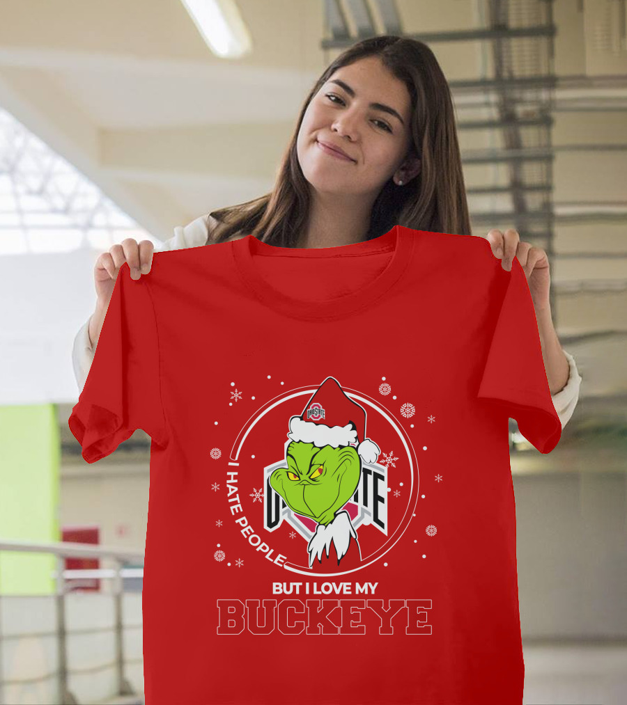 Christmas Grinch Santa I Hate People But I Love My Buckeye Ohio State T-Shirt