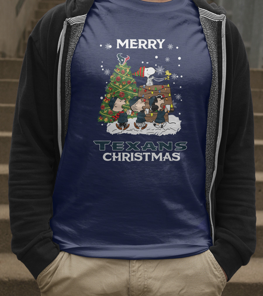Merry Texans Christmas Peanuts Tree With Snoopy And Houston T-Shirt