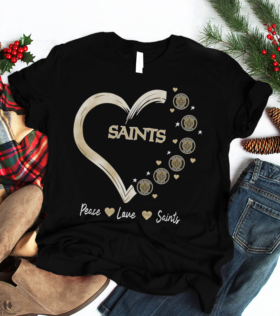 Peace Love Saints New Orleans Saints Fleur-de-Lis Heart T-Shirt