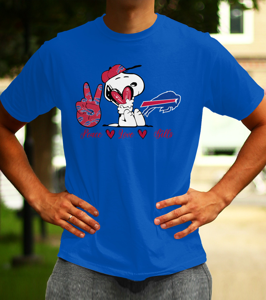 Peace Love Buffalo Bills Snoopy Holding Hearts T-Shirt