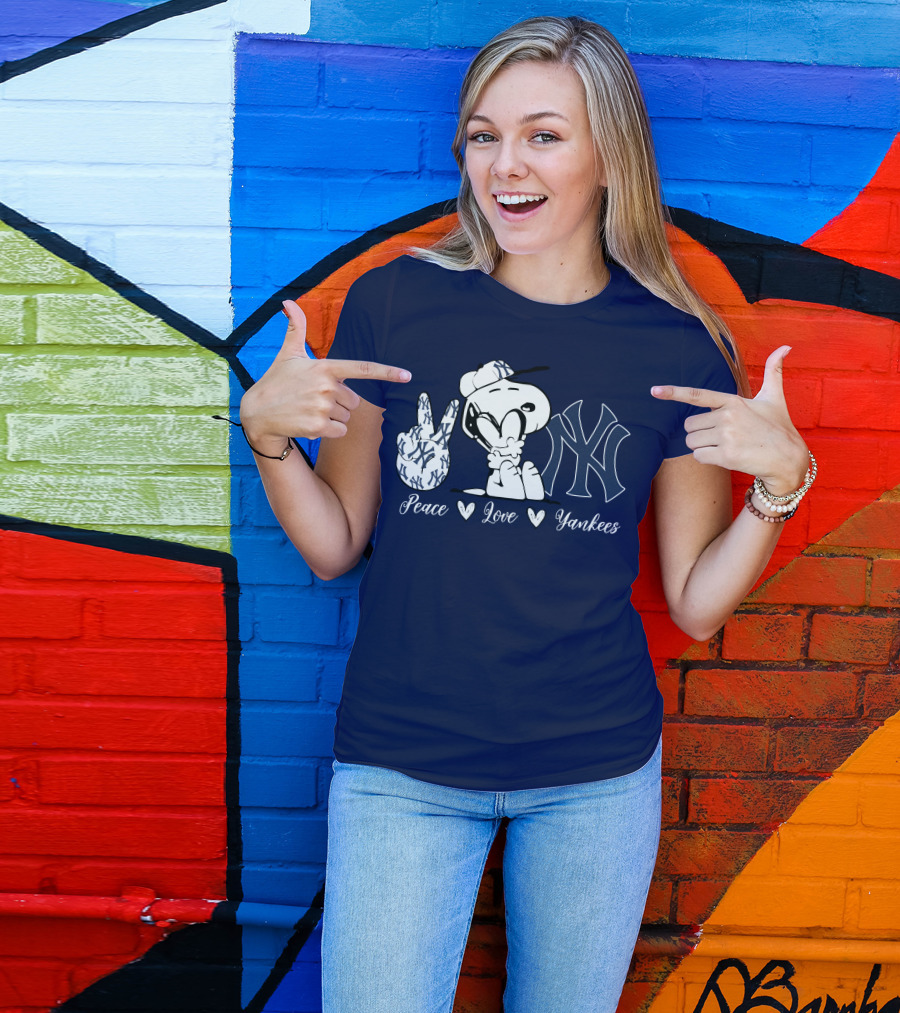 Peace Love Yankees Snoopy Ny Yankees T-Shirt