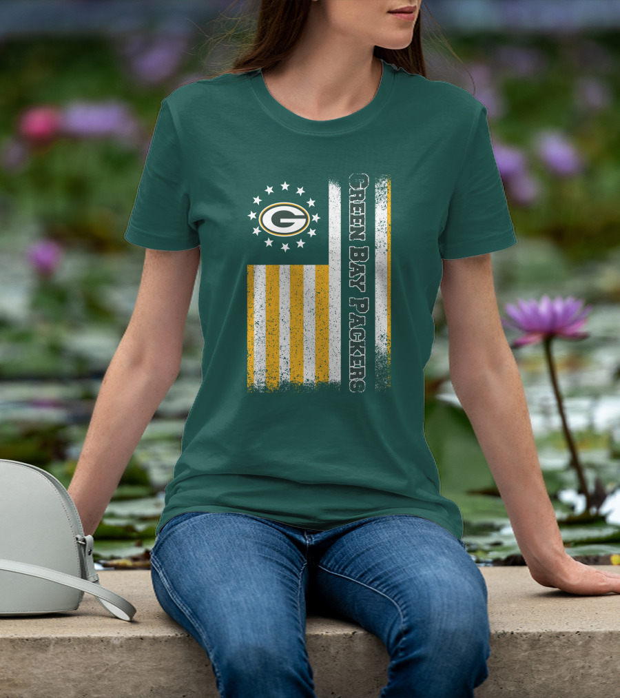 Green Bay Packers American Flag Stars Stripes T-Shirt