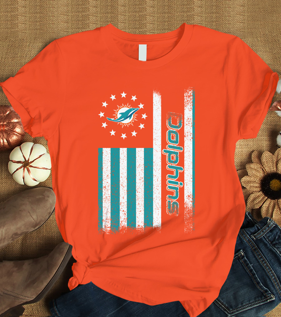 Miami Dolphins American Flag Dolphins Logo Stars T-Shirt