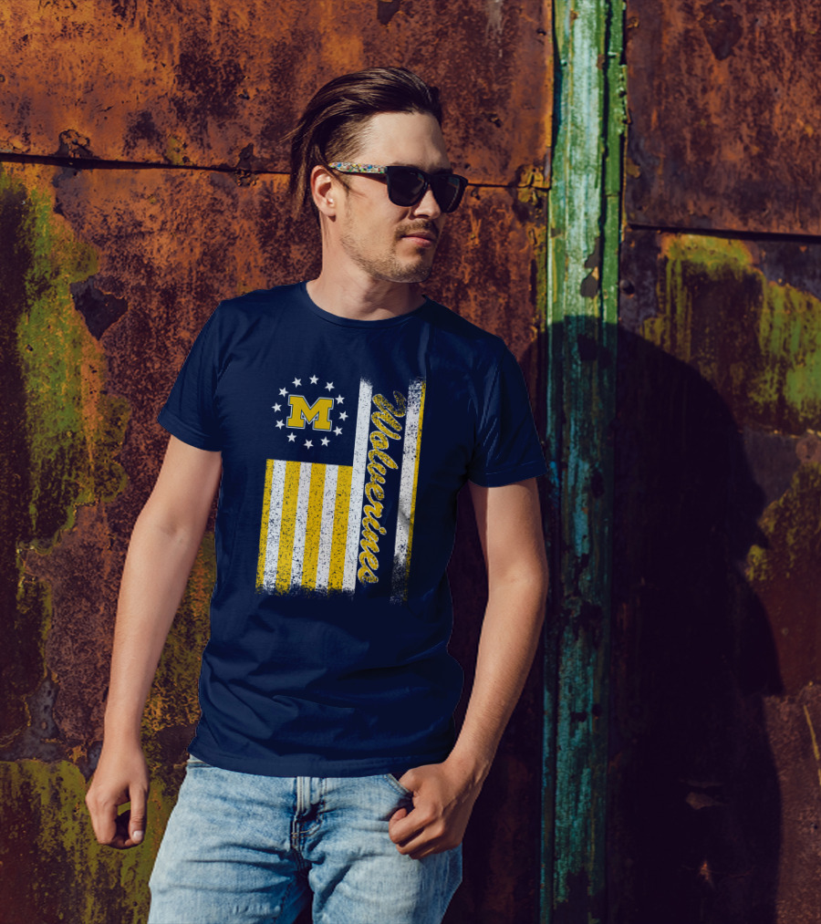 Michigan Wolverines M Logo American Flag Stars Stripes Edition T-Shirt