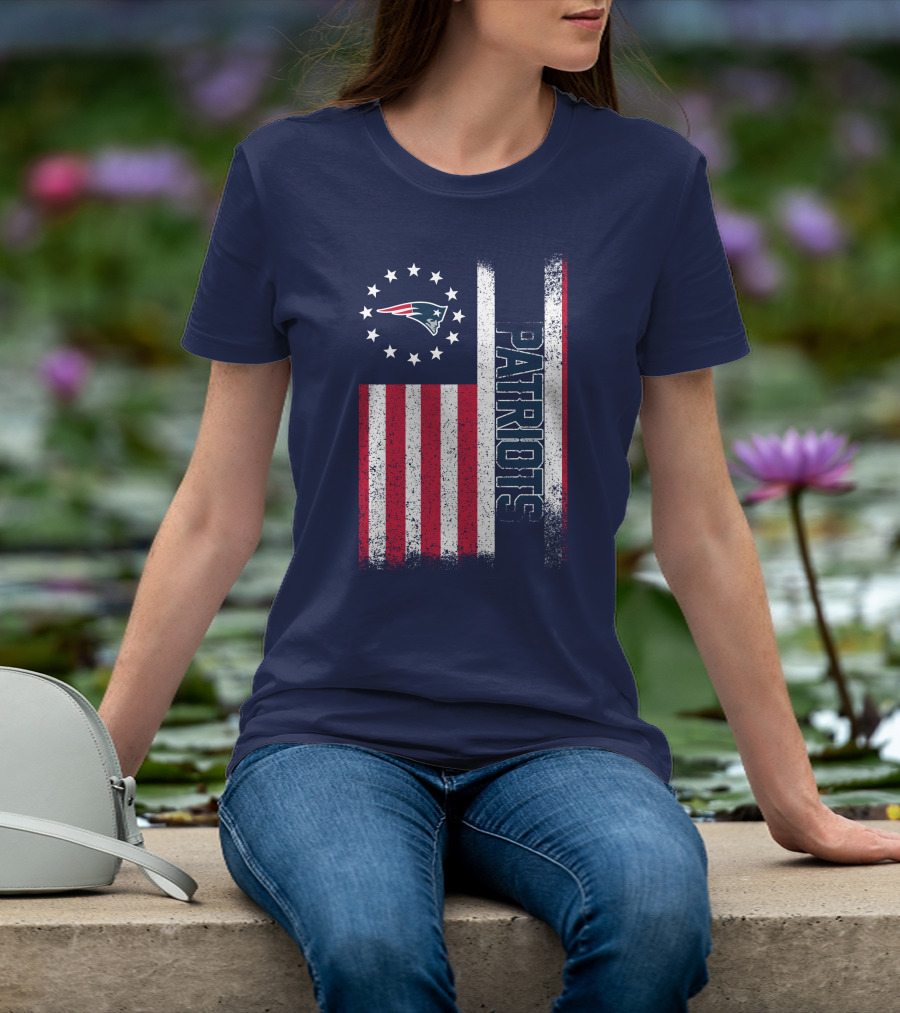 New England Patriots American Flag Patriots Logo Stars And Stripes T-Shirt