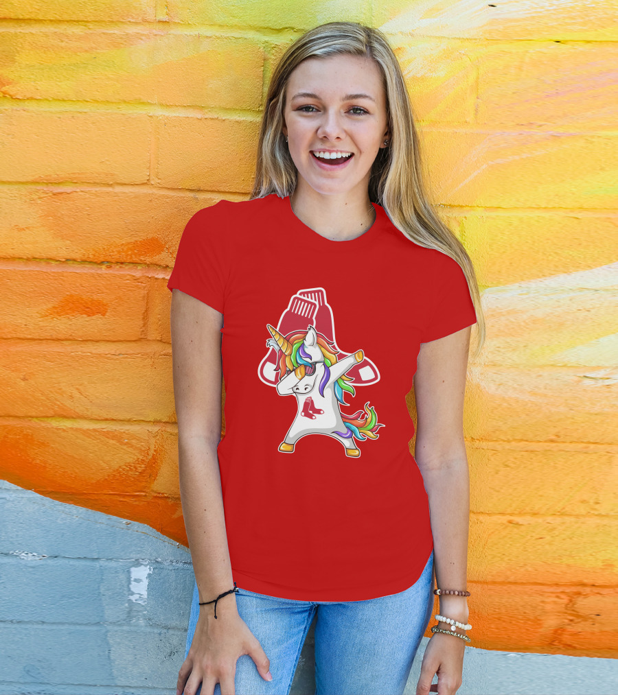 Boston Red Sox Dabbing Unicorn Rainbow Mane Sox T-Shirt