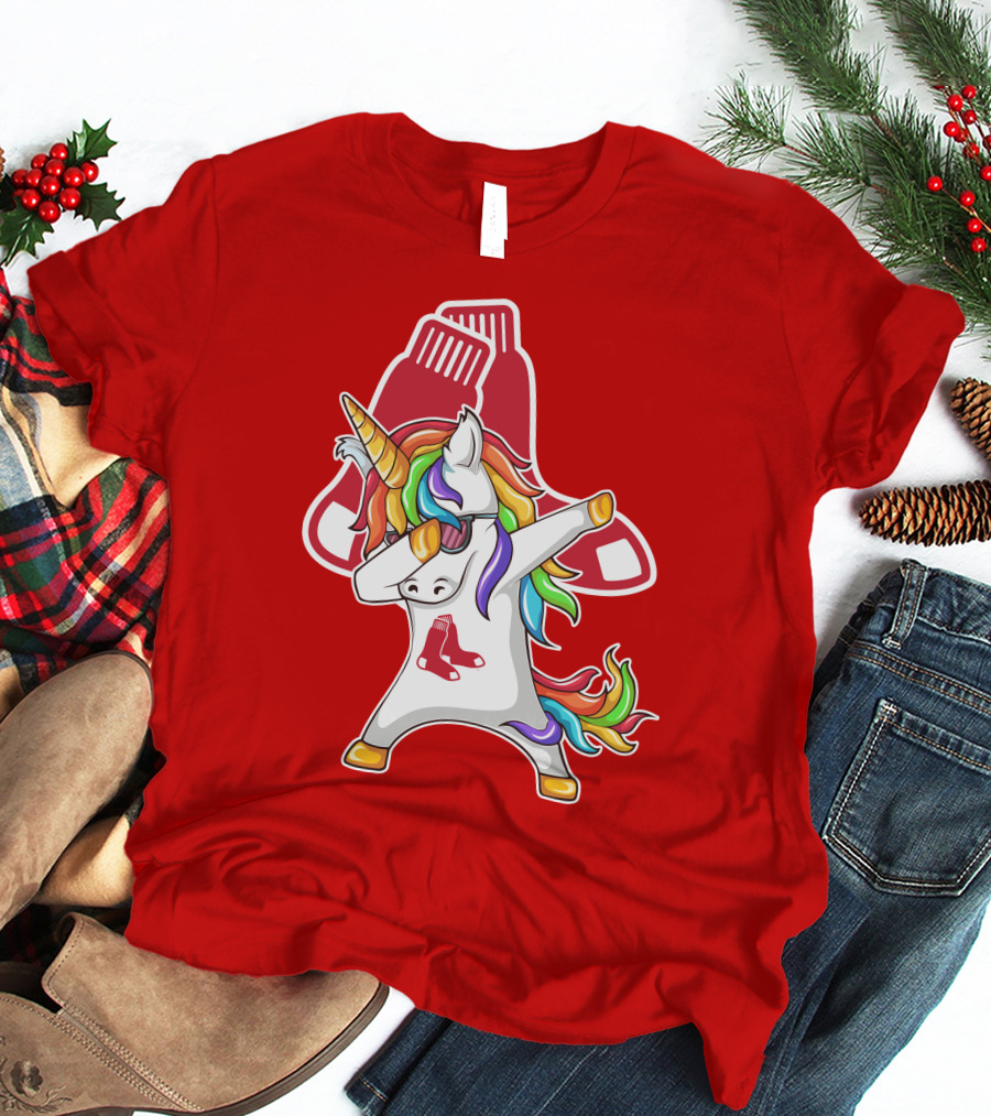 Boston Red Sox Dabbing Unicorn Rainbow Mane Sox T-Shirt