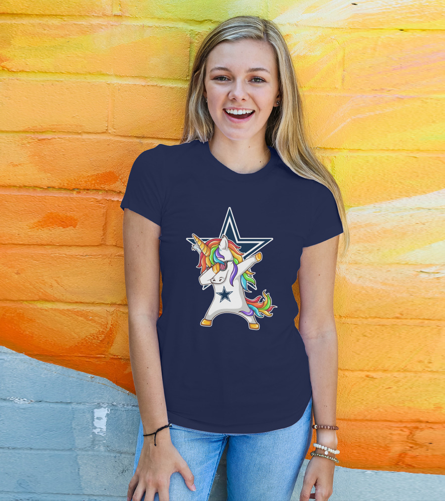 Dallas Cowboys Unicorn Dabbing Star Rainbow T-Shirt