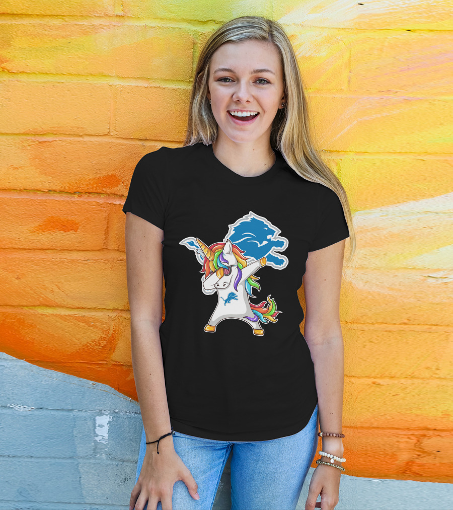 Detroit Lions Rainbow Unicorn Dabbing T-Shirt