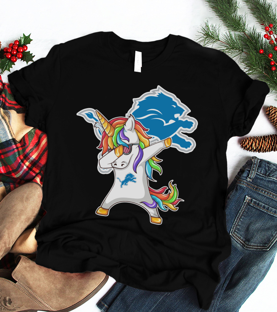Detroit Lions Rainbow Unicorn Dabbing T-Shirt