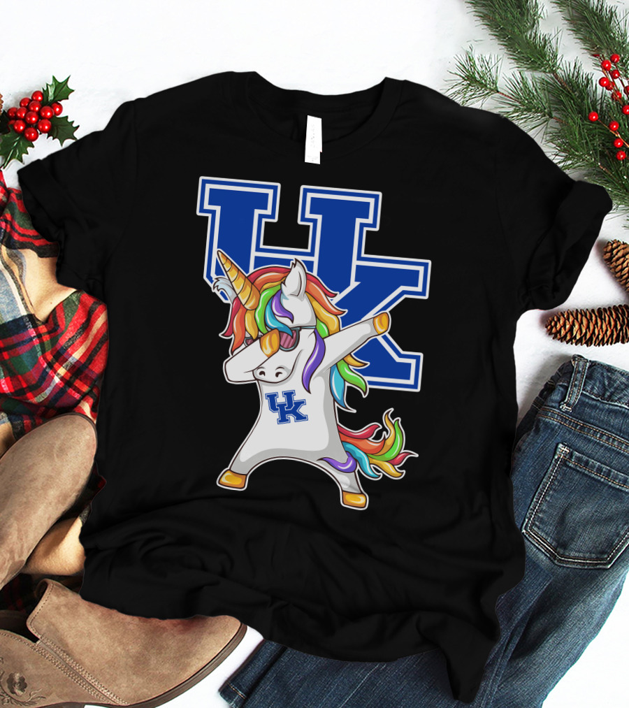 Kentucky Wildcats Unicorn Dabbing UK Logo Rainbow Mane T-Shirt