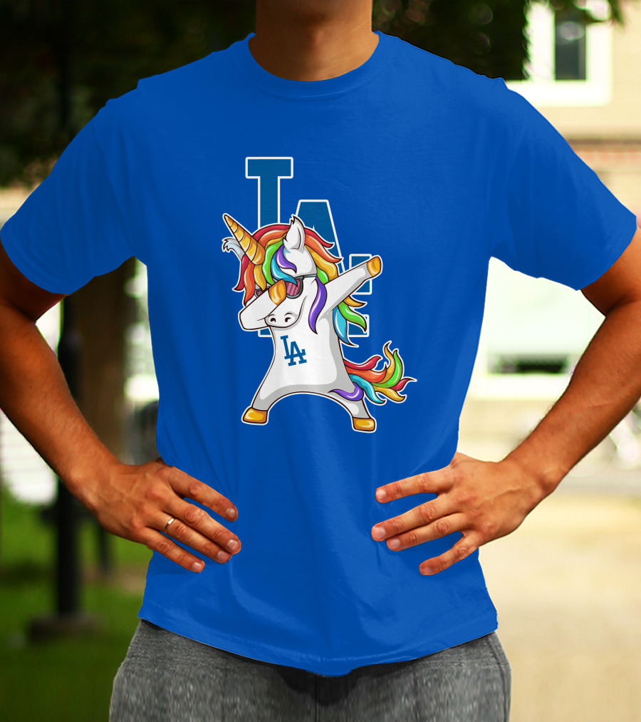 LA Dodgers Unicorn Dabbing Rainbow Mane T-Shirt