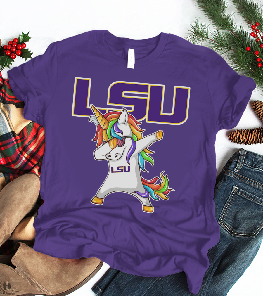 LSU Tigers Unicorn Dabbing Rainbow Mane T-Shirt