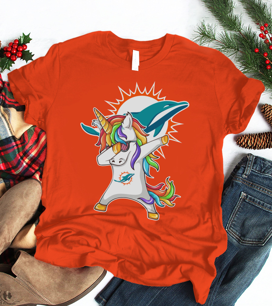 Miami Dolphins Logo Unicorn Dabbing Gesture T-Shirt