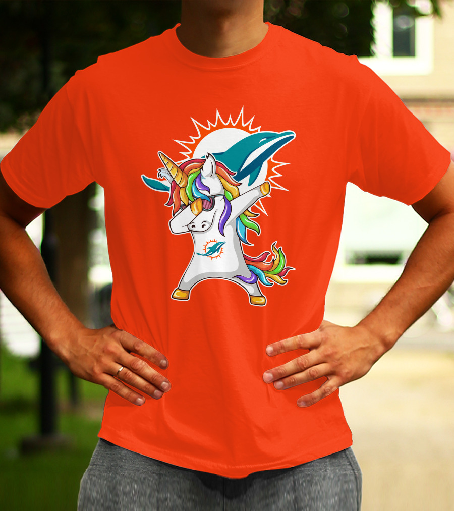 Miami Dolphins Logo Unicorn Dabbing Gesture T-Shirt