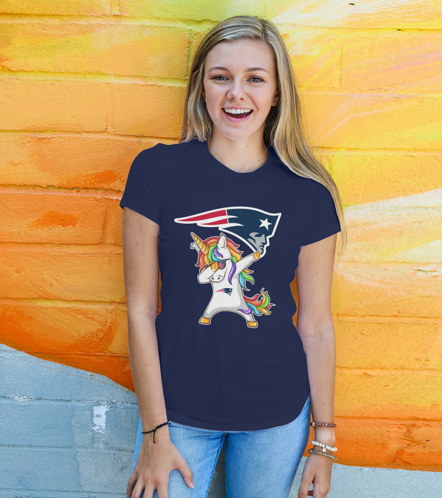 New England Patriots Unicorn Dabbing Rainbow Mane NFL T-Shirt