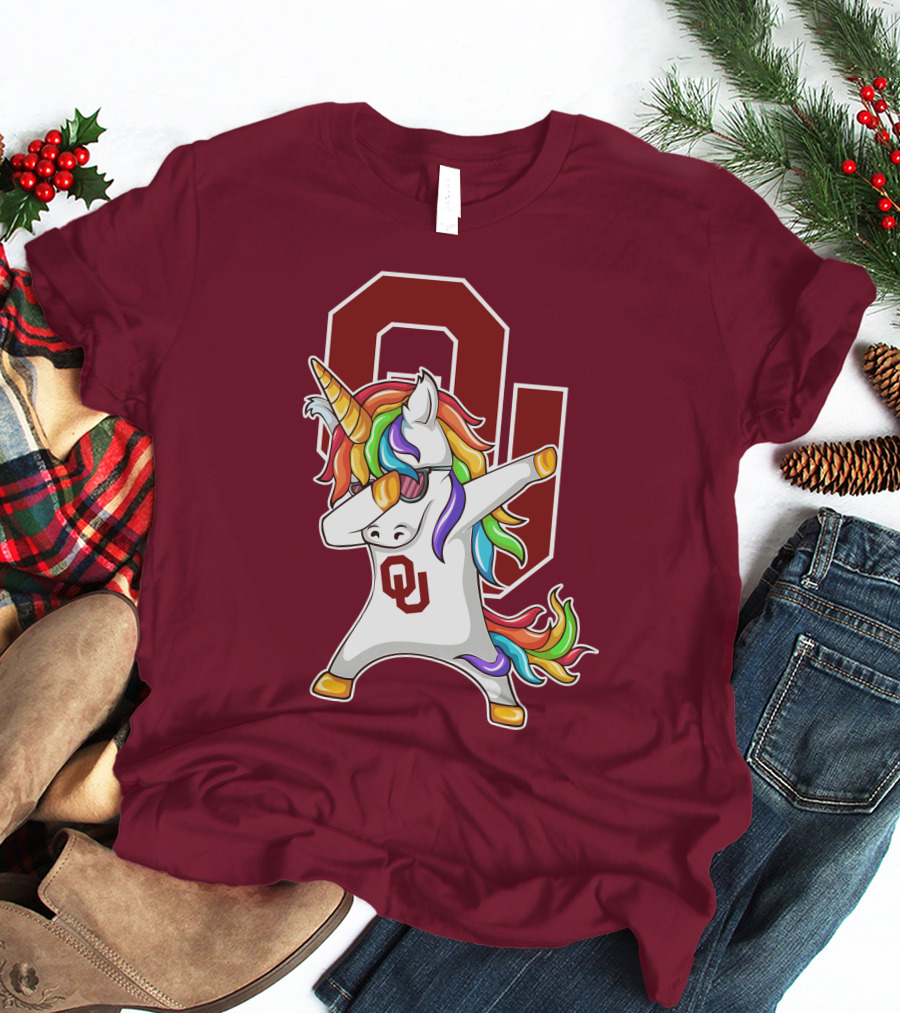 Oklahoma Sooners OU Logo Rainbow Unicorn Dabbing T-Shirt