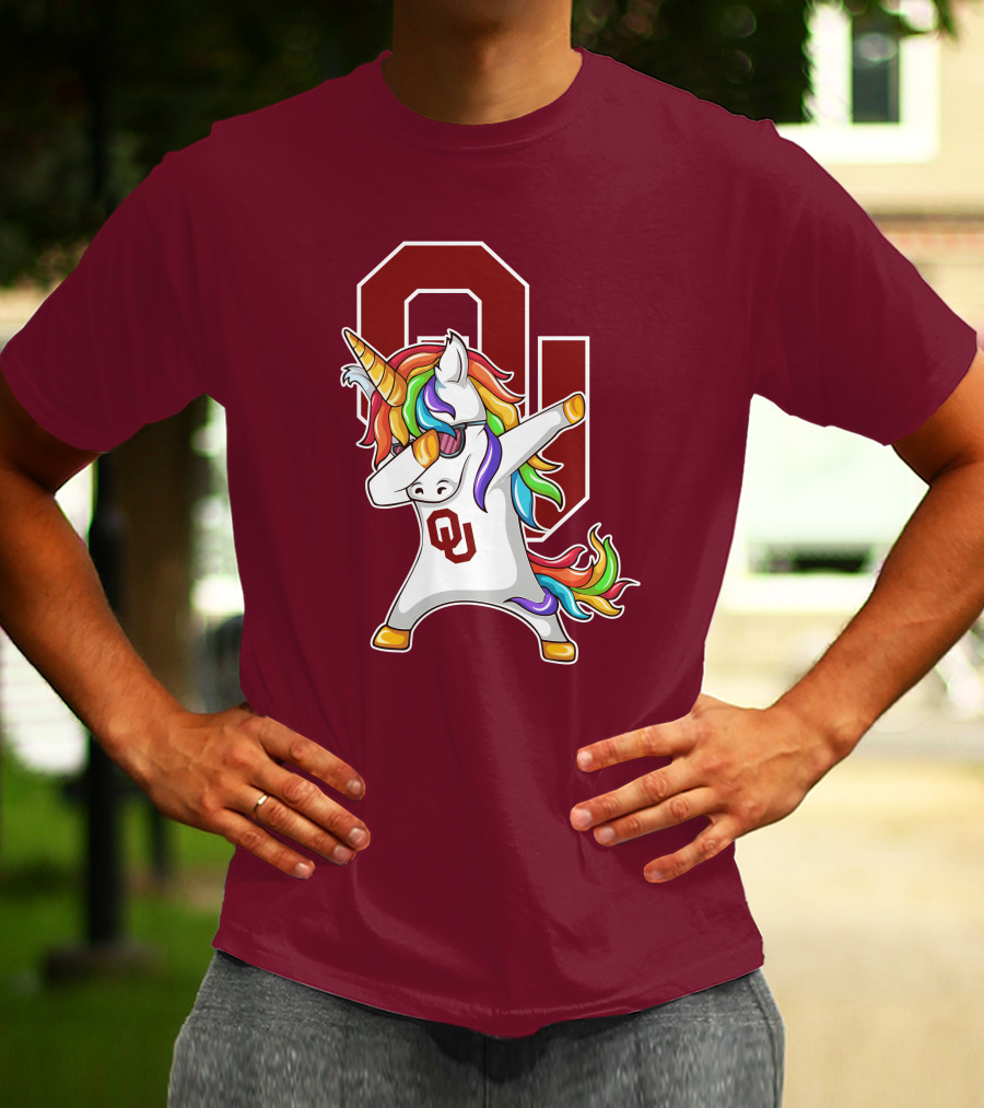 Oklahoma Sooners OU Logo Rainbow Unicorn Dabbing T-Shirt