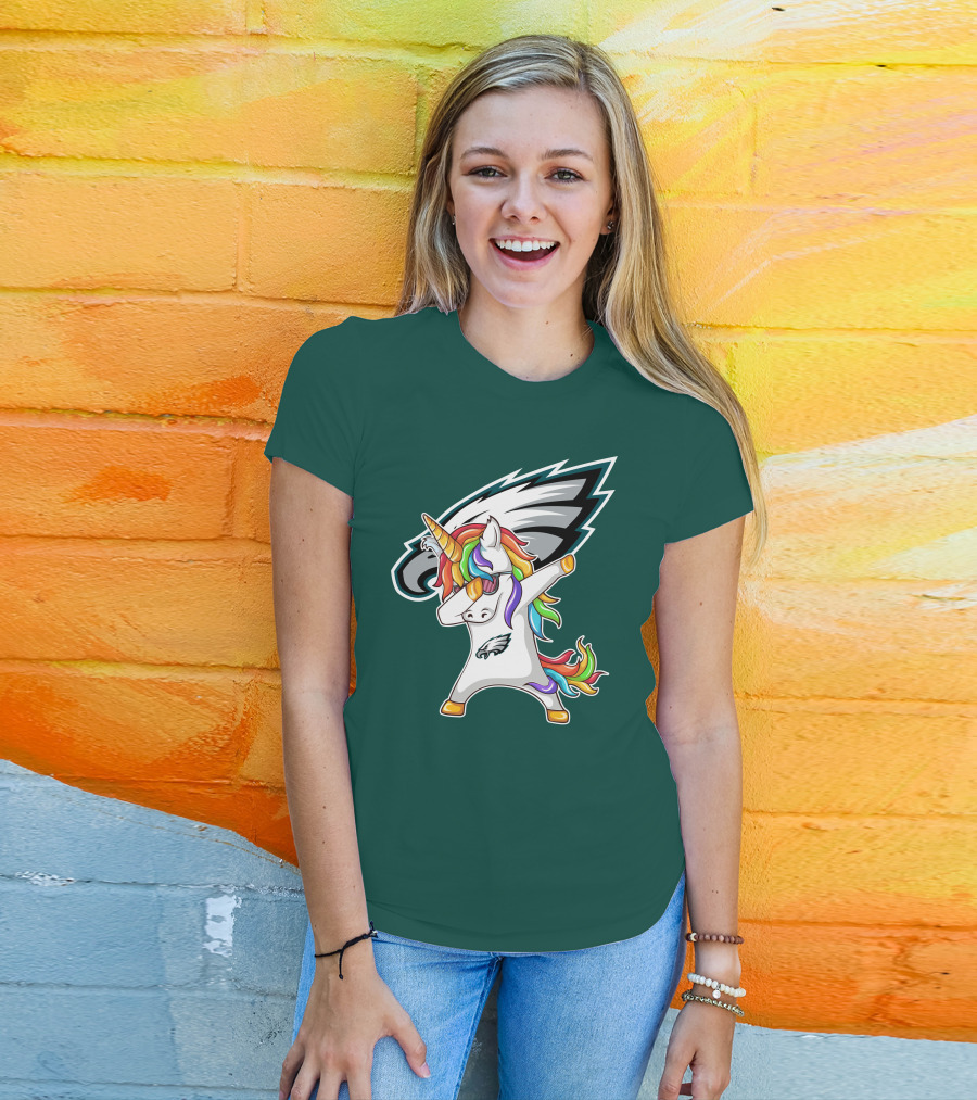 Philadelphia Eagles Unicorn Dabbing Rainbow Mane T-Shirt