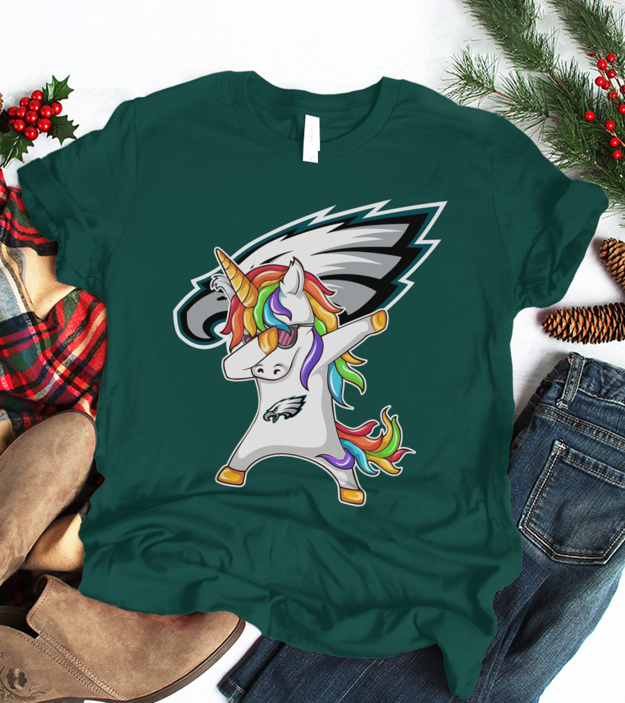 Philadelphia Eagles Unicorn Dabbing Rainbow Mane T-Shirt