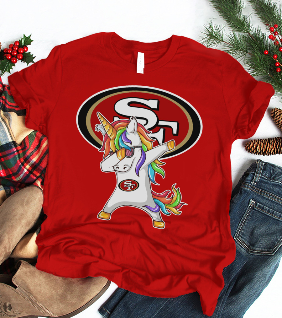 San Francisco 49ers SF Logo Rainbow Unicorn Dabbing T-Shirt