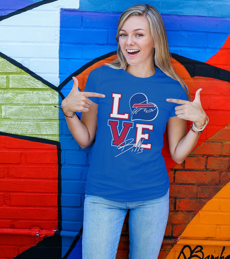 LOVE My Buffalo Bills Heart Logo Featuring Iconic Football Team Emblem T-Shirt