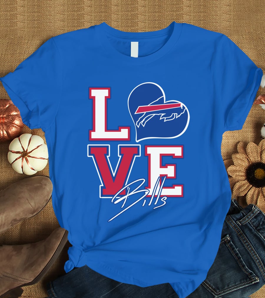 LOVE My Buffalo Bills Heart Logo Featuring Iconic Football Team Emblem T-Shirt